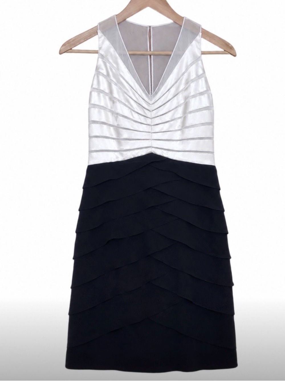 See by Chloé Silk Cocktail Dress Black Ivory Sheer Mesh Layer Size 0 XS Tailored